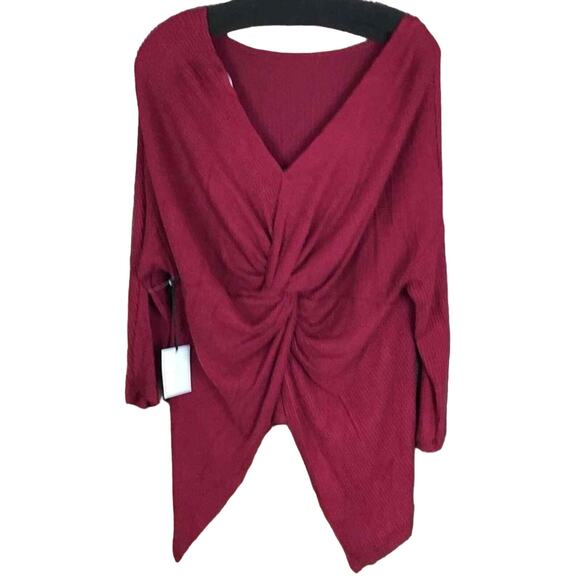 1 State Women’s Large Red Twist Back Blouse Draped Hem Long Sleeve Stretch NWOT - Picture 5 of 9